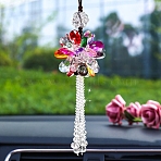 Glass Flower Pendant Decorations, Tassel for Car Rearview Mirror Hanging Ornament, Colorful, 330mm(PW-WG637EB-08)