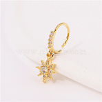 Brass Micro Pave Clear Cubic Zirconia Dangle Hoop Nose Rings, Golden, Star, 10mm(FS-WG904D6-02)