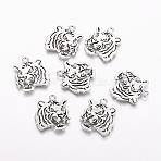 Tibetan Style Alloy Tiger Pendants, Cadmium Free & Lead Free, Antique Silver, 27x24x2mm, Hole: 3mm(X-TIBEP-Q043-298-RS)