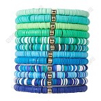 12Pcs 12 Color Polymer Clay Heishi Surfer Stretch Bracelets Set with Plastic Beaded, Stackable Preppy Bracelets, Mixed Color, Inner Diameter: 2-1/8 inch(5.3cm), 1Pc/color(BJEW-JB09547-S)