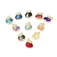 Real 18K Gold Plated Rack Plating Brass Micro Pave Cubic Zirconia Pendants, with Glass, Long-Lasting Plated, Cadmium Free & Lead Free, Shell Shape with Heart, Mixed Color, 23x18x13.5mm, Hole: 3.5x5mm(KK-G466-02G)