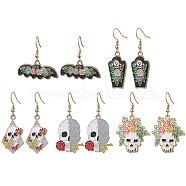 Halloween Theme Alloy Enamel Dangle Earrings for Women, Mixed Shapes, Mixed Color, 32~46.5x15~32mm(EJEW-JE06075)