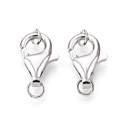 Anti-Tarnish 925 Sterling Silver Lobster Claw Clasps, with Double Jump Rings, Platinum, 13x8.5x3.5mm, Hole: 2.7mm(STER-N016-40P)