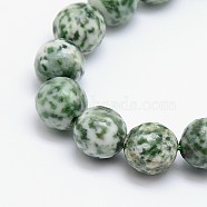 Natural Green Spot Jasper Beads Strands, Round, Faceted, 14mm, Hole: 1mm, about 28pcs/strand, 15.5 inches(G-L148-14mm-01)