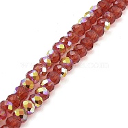 Baking Painted Transparent Glass Beads Strands, Imitation Opalite, Faceted, AB Color Plated, Round, Dark Red, 6x5mm, Hole: 1mm, about 82pcs/strand, 16.73~16.93''(42.5~43cm)(DGLA-A034-J6mm-B08)