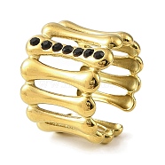 Ion Plating(IP) 304 Stainless Steel Open Cuff Ring for Women, with Rhinestone, Real 18K Gold Plated, Adjustable(RJEW-F166-04G-01)