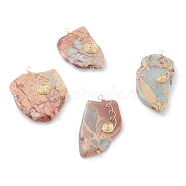 Natural Aqua Terra Jasper Big Pendants, with Real 18K Gold Plated Brass Findings, Nuggets, 46.5~57x29.5~40.5x6~7mm, Hole: 2mm(PALLOY-JF00665)