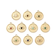 Natural & Synthetic Gemstone, Mixed Gemstone Pendants, with Ion Plating(IP) Real 18K Gold Plated 304 Stainless Steel Findings, Flat Round Charm with Eyes, 21x18.5x3mm, Hole: 2.5mm(STAS-J400-09G)