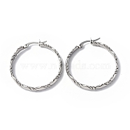 304 Stainless Steel Flat Hoop Earrings for Women, Stainless Steel Color, 36.5x35x4.5mm, Pin: 0.7x0.9~1.4mm(STAS-B034-16P)
