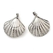 304 Stainless Steel Pendants, Shell Charm, Stainless Steel Color, 36x32x12mm, Hole: 5x8mm(STAS-G311-07P)