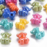 Pearlized Opaque Acrylic Beads, Half Drilled, Bear, Mixed Color, 22x18.5x13mm, Hole: 3.5mm(MACR-S373-39I)