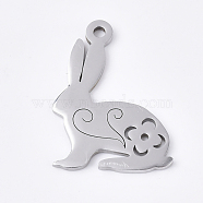 201 Stainless Steel Pendants, Easter Bunny, Stainless Steel Color, 19x14x1mm, Hole: 1.2mm(X-STAS-S079-117P)