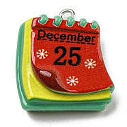 Opaque Resin Pendants, Christmas Charms with Platinum Plated Iron Loops, Calendar, 24x22x8mm, Hole: 2mm(CRES-D010-02C)