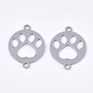 201 Stainless Steel Links connectors, Laser Cut Links, Flat Round with Paw Print, Stainless Steel Color, 20x15.5x1mm, Hole: 1.6mm(STAS-N091-26P)