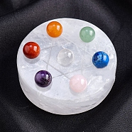 Natural Quartz Crystal Seven Star Array Plate, Reiki Energy Stone Display Decoration, for Healing Meditation, Flat Round, 55~60mm(PW-WG16662-05)