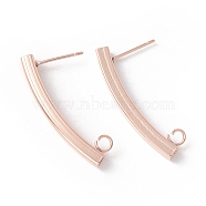 304 Stainless Steel Stud Earring Findings, with 316 Surgical Stainless Steel Pins and Vertical Loop, Rectangle, Real Rose Gold Plated, 30x3mm, Hole: 2.5mm, Pin: 0.7mm(STAS-P308-08RG)