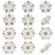 12Pcs 2 Style Alloy Rhinestone Shank Buttons, with ABS Plastic Imitation Pearl, Flower, 1-Hole, Silver, 21~27.5x20~24.5x11.5~13.5mm, Hole: 2.5~3mm, 6pcs/style(RB-GF0001-05)