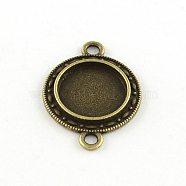 Flat Round Tibetan Style Alloy Connector Cabochon Settings, Lead Free & Nickel Free, Antique Bronze, Tray: 14mm, 28x20x2.5mm, Hole: 2mm, about 410pcs/1000g(TIBE-S297-13AB-FF)