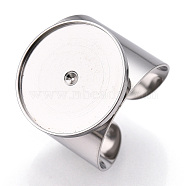 304 Stainless Steel Open Cuff Finger Ring Cabochon Settings, Flat Round, Stainless Steel Color, US Size 8(18.1mm), Tray Diameter: 18mm, inner diameter: 17mm(X-STAS-T060-03P)