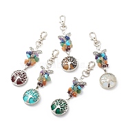 Gemstone Chips Angel Pendant Decorations, Tree of Life Alloy Lobster Clasp Charms, Clip-on Charms, for Keychain, Purse, Backpack Ornament, 110mm(HJEW-JM00718)