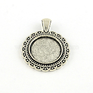 Flat Round Tibetan Style Alloy Pendant Cabochon Settings, Lead Free, Antique Silver, Tray: 20mm, 40x31x2.5mm, Hole: 4x6mm, about 160pcs/1000g(TIBE-S297-04AS-LF)