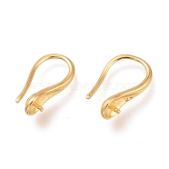 Brass Earring Hooks, Long-Lasting Plated, Ear Wire, for Half Drilled Beads, Real 18K Gold Plated, 14.7mm, 21 Gauge, Pin: 0.7mm(KK-H102-09G)