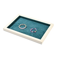 Rectangle Microfiber Cloth Jewelry Storage Tray, with White Pine Wood Base, for Bracelets, Rings, Earrings, Necklaces Storage, Teal, 24.3x34.8x2.45cm(ODIS-E018-01)