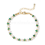 Glass and Plastic Imitation Pearl Beaded Bracelets for Women, with Brass Beads, Green, 6-1/2~6-3/4 inch(16.5~17cm)(EE0386)