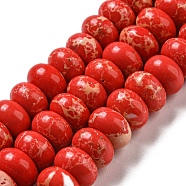 Synthetic Imperial Jasper Dyed Beads Strands, Rondelle, Red, 8~8.5x5~5.5mm, Hole: 1.2mm, about 76~77pcs/strand, 15.20''~15.47"(38.6~39.3cm)(G-D077-E01-01G)