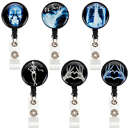 6Pcs 6 Style ABS Flat Round X-Ray Retractable Badge Reel, Radiology Tech ID Card Badge Holder with Iron Clips, for Nurse Student Doctor, Skeleton Pattern, 85mm, 1pc/style(AJEW-OC0003-79)