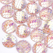 Resin Cabochons, AB-Color, Flat Round with Mermaid Fish Scale, Pink, 12x3mm(X-CRES-Q207-12mm-05)