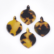 Cellulose Acetate(Resin) Pendants, Leopard Print, Leaf, Goldenrod, 30x22x3mm, Hole: 1.4mm(KY-T011-03A-03)