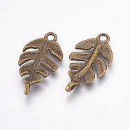 Tibetan Style Links connectors, Cadmium Free & Nickel Free & Lead Free, Leaf, Antique Bronze, 27x14x4mm, Hole: 2.5mm(TIBEP-A18398-AB-FF)