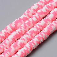 Handmade Polymer Clay Beads Strands, for DIY Jewelry Crafts Supplies, Heishi Beads, Disc/Flat Round, Hot Pink, 6x0.5~1mm, Hole: 1.8mm, about 320~447pcs/strand, 15.75 inch~16.14 inch(40~41cm)(CLAY-N008-010I)