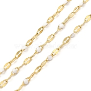 Ion Plating(IP) 304 Stainless Steel Dapped Chains, Enamel Style, Real 18K Gold Plated, Soldered, with Spool, Polished, White, 4x2x0.3mm, about 32.81 Feet(10m)/Roll(STAS-P368-02G-02)