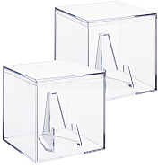 Square Plastic Storage Presentation Box, with Triangle Acrylic Coin Display Easel Holder, Small Rack for Coin Collection, Clear, Square: 8.5x8.5x8.2cm, Triangle: 5.6x4.2x5.4cm(CON-CN0001-03A)