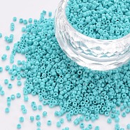 Glass Cylinder Beads, Seed Beads, Baking Paint, Round Hole, Dark Turquoise, 1.5~2x1~2mm, Hole: 0.8mm, about 45000pcs/bag, about 1pound/bag(SEED-S047-A-036)