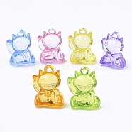 Transparent Acrylic Kitten Pendants, Maneki Neko/Beckoning Cat Shape, Mixed Color, 23x17.5x12.5mm, Hole: 2.5mm, about 210pcs/500g(TACR-S149-10)