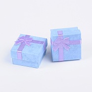 Cardboard Ring Boxes, with Satin Ribbons Bowknot outside, Square, Cornflower Blue, 41x41x26mm(X-CBOX-G003-08C)