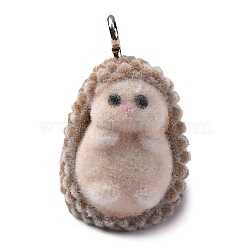 Flocky Animal Resin Pendants, with Platinum Iron Loop, Hedgehog, 23x16x16mm, Hole: 2.5mm(FIND-S001-06P)