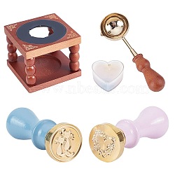 CRASPIRE DIY Stamp Making Kits, Including Wax Seal Stamp Set, Pear Wood Handle and Brass Wax Seal Stamp Heads, Mixed Patterns, 2.5x1.4cm, 2pcs/bag(DIY-CP0003-89D)