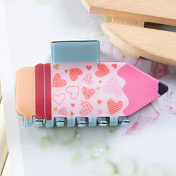Valentine's Day Pencil Shape PVC Claw Hair Clips, Hair Accessories for Women & Girls, Heart, 86x49x45mm(PW-WG53345-01)