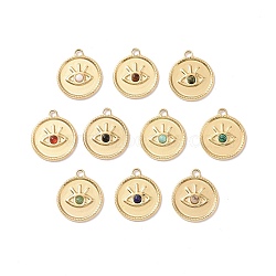 Natural & Synthetic Gemstone, Mixed Gemstone Pendants, with Ion Plating(IP) Real 18K Gold Plated 304 Stainless Steel Findings, Flat Round Charm with Eyes, 21x18.5x3mm, Hole: 2.5mm(STAS-J400-09G)
