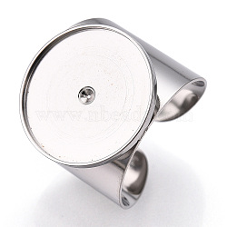 Non-Tarnish 304 Stainless Steel Open Cuff Finger Ring Cabochon Settings, Flat Round, Stainless Steel Color, US Size 8(18.1mm), Tray Diameter: 18mm, inner diameter: 17mm(X-STAS-T060-03P)