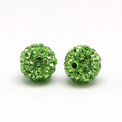 Polymer Clay Rhinestone Beads, Pave Disco Ball Beads, Grade A, Round, PP12, Peridot, 10mm, Hole: 1.5mm(X-RB-A053-10mm-07)