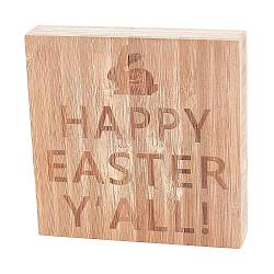 CREATCABIN Natural Wood Display Decorations, Square with Word Happy Easter Y'All, BurlyWood, 101.5x101.5x19mm(DJEW-CN0001-10)