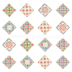 24Pcs 6 Style Opaque Embossed Printed Acrylic Pendants, Rhombus with Pattern, Colorful, 41x41x2.5mm, Hole: 1.5mm, 4pcs/style(SACR-CJ0001-14)