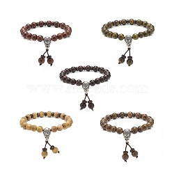Natural Wood & Coconut Beaded Stretch Bracelet with Gourd, Lucky Jewelry for Women, Mixed Color, Inner Diameter: 2-1/8 inch(5.3cm)(BJEW-JB08538)