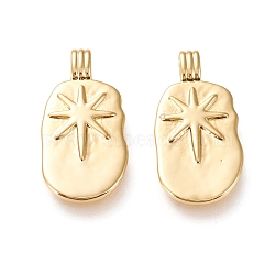 Brass Pendants, Long-Lasting Plated, Oval with Star, Real 18K Gold Plated, 23.5x12x2mm, Hole: 3x1.5mm(KK-L006-034G)