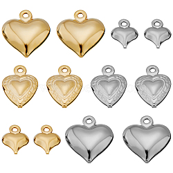 120Pcs 6 Style Stainless Steel Heart Charms, Golden & Stainless Steel Color, 8.5~13x6~11.5x3~4.8mm, Hole: 1~1.2mm, 20pcs/style(STAS-SC0003-98)